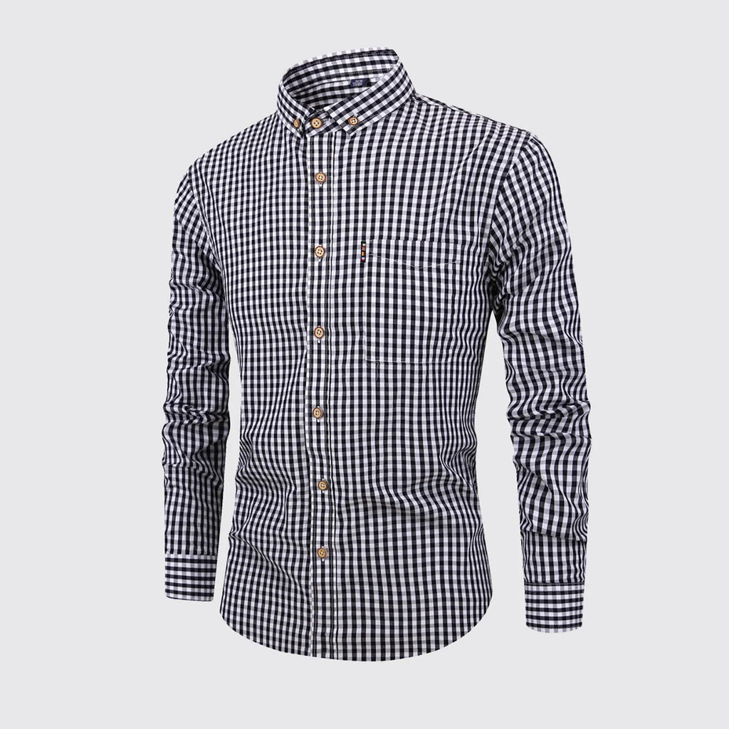 Men'S Single Breasted Checkered Shirt Men Shirts Fall And Winter Men Shirts Breathable Cotton Long Sleeved Camisa Masculina