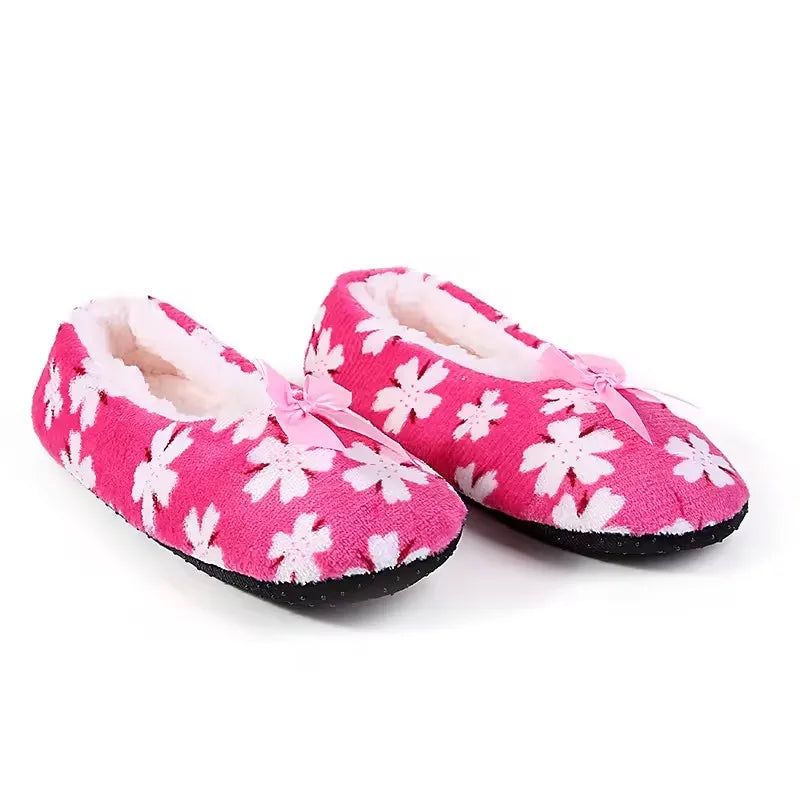 Mntrerm Warm At Home Woman Slippers Cotton Shoes Plush Female Floor Shoes Non-slip Indoor Bow Tie Dots Shoes Woman Home Slipper