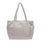 Casual Corduroy Handbag with Zipper Closure Light and Large Capacity Fixed Shoulder Strap Solid Color Daily Commuter Handbag