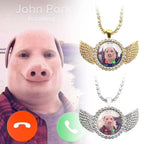 John Pork is Calling Answer Call Phone Humor Funny Pig Lover Graphic The moon Necklace Angel Wings Pendant Necklace Jewelry Gift
