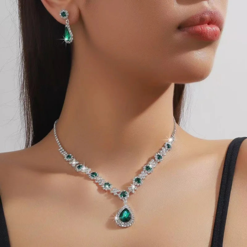 3 pieces of women's crystal droplet necklace with earrings set for wedding evening dress accessories
