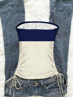 Cropped Top, Women's Summer Drawstring Tie Front Cutaway Tapered Tank Top, Fashionable Resort-Fit Sporty Print Strappy Top
