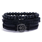 Set Braided Wrap Leather Bracelets for Men Vintage Life Tree Rudder Charm Wood Beads Ethnic Tribal Wristband Rope Bracelet