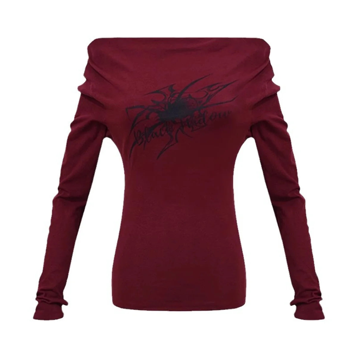 Gothic Print Grunge T-Shirts Women Long Sleeve Off the Shoulders Tops Y2K Clothes Streetwear Shirt Korean Style Vintage Crop Top