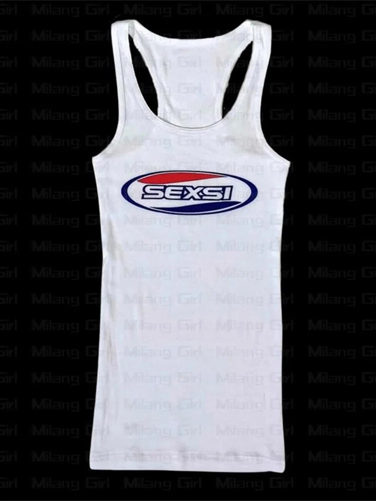 Y2K High Street Tank Tops White Coquett Thin Straps Gyaru Tops Acubi Fashion Women Tops Sexy Letter Printed for Female