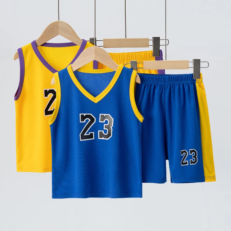 Summer CHILDREN'S Basketball Suit Boys and Girls Sports Vest Shorts Suit 23rd Handsome Boys and Students Vest Suit 2-piece.