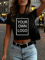 Customized The Logo Picture Women Crop T-Shirt Y2K Slim Summer Short Sleeves Comfortable DIY T Shirts Sexy Street Tee Tops