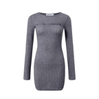 Women Bodycon Sweater Dress Y2k Korean Sexy Hollow Out Zip Up Short Dress Harajuku Female Ruched Long Sleeve Casual Vestidos
