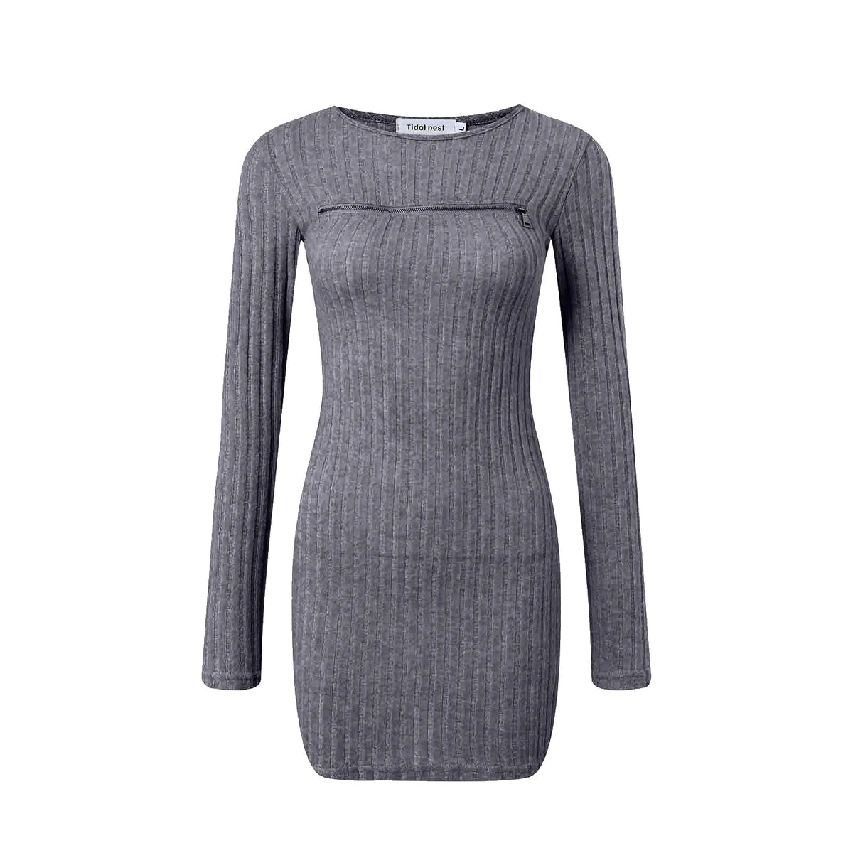 Women Bodycon Sweater Dress Y2k Korean Sexy Hollow Out Zip Up Short Dress Harajuku Female Ruched Long Sleeve Casual Vestidos
