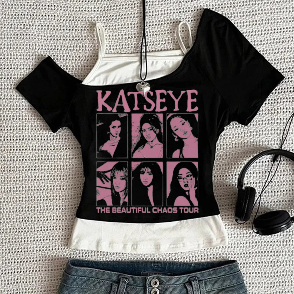 Katseye cropped top shoujo gothic funny graphic clearance sales 2000s tshirt kawaii cute meme baddie streetwear