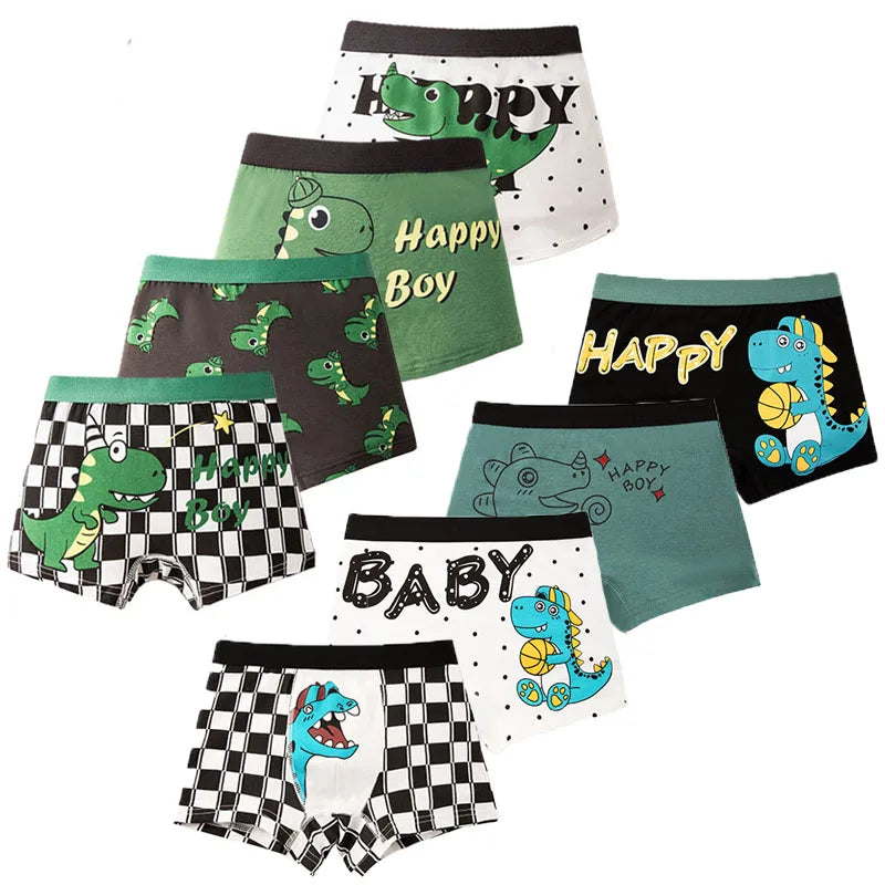 Multipack Dinosaur Pattern Athflow Style Boys Boxer Briefs Cotton Kids Boxers Breathable Children Underwear For 3-12 Years Old