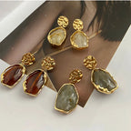 Women Fashion French Retro PalaceStyle Geometric Resin Earrings New Women's High-end Temperament Niche Earrings Creative Gifts