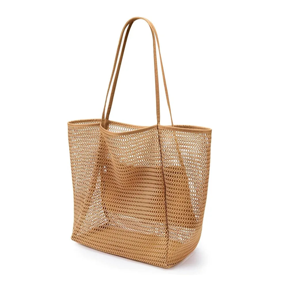Homefish Large Capacity Woven Polyester Beach Tote Bag For Women Durable Open Top For Travel Shopping Daily Outdoor Use