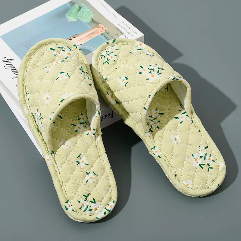 Indoor Slippers Soft Cotton Floral Floor Shoes Fashion Flower Slippers Antislip Home Slippers Bedroom Shoes