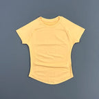 Histello Women Short Sleeve Sports T-Shirt Round Neck Breathable Stretchy Quick Dry Top Yoga Gym Running Fitness Activewear