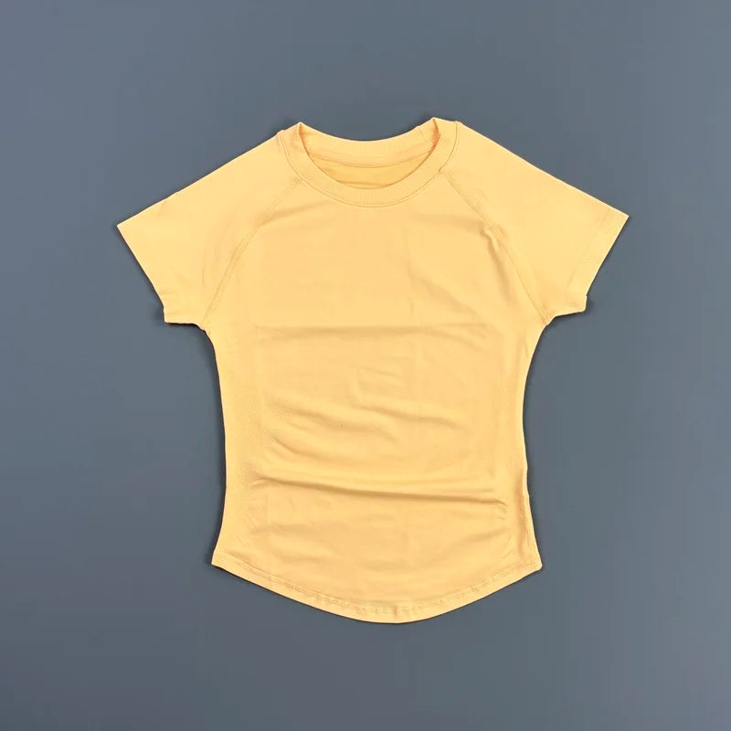 Histello Women Short Sleeve Sports T-Shirt Round Neck Breathable Stretchy Quick Dry Top Yoga Gym Running Fitness Activewear