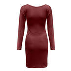 Slim Knitted Dress for Women Solid Color V Neck Long Sleeve Stretchy Short Bodycon Dress Autumn Winter Casual Short Dress