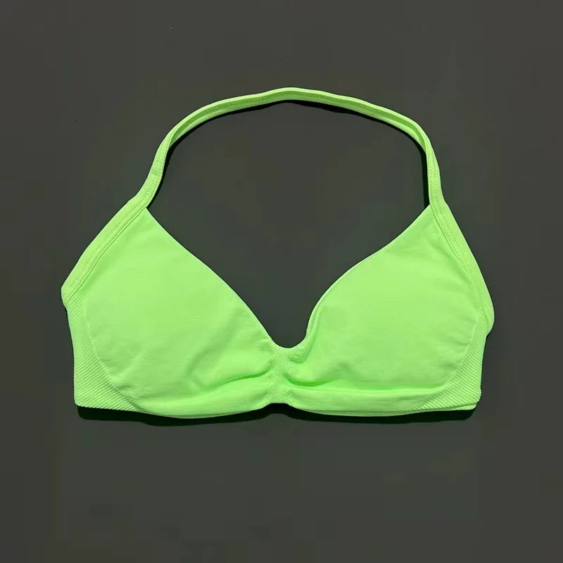 HISTELLO Sports Bra Push Up Strappy Sexy Open Back Gym Crop Top Removable Cups Women Workout Clothing Gym Top Halter Sport Bra
