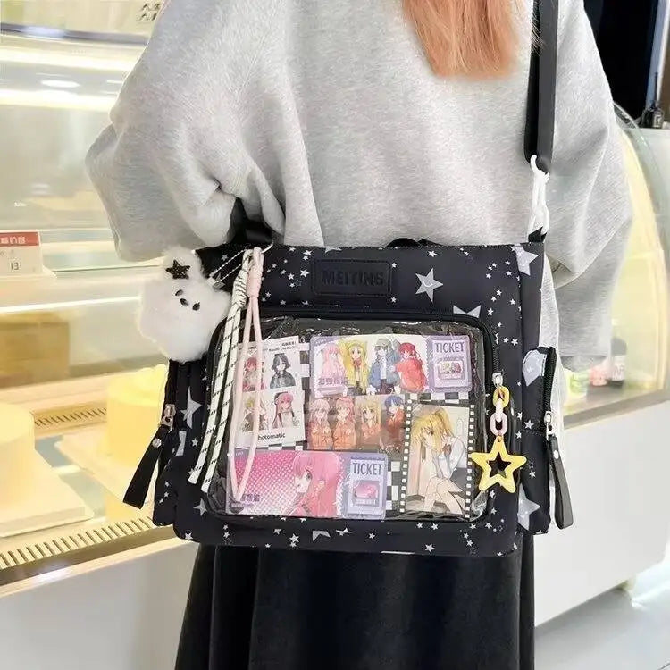 New Y2K Cute Japanese Ita Shoulder Bag Lolita Girls Transparent Tote Bag Large Capacity Crossbody Casual Bag DIY Display Handbag