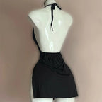 Sexy Lingerie Passion Temptation Suspender Nightdress Skirt Y2k Retro Street V Neck Slit Back Suspender Backless Evening Dress