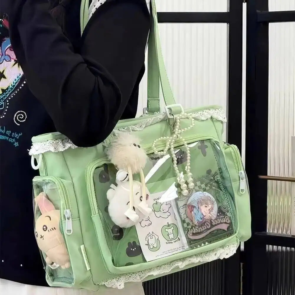 New Y2K Cute Japanese Ita Shoulder Bag Lolita Girls Transparent Tote Bag Large Capacity Crossbody Casual Bag DIY Display Handbag