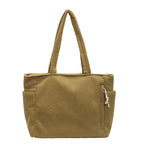 Casual Corduroy Handbag with Zipper Closure Light and Large Capacity Fixed Shoulder Strap Solid Color Daily Commuter Handbag
