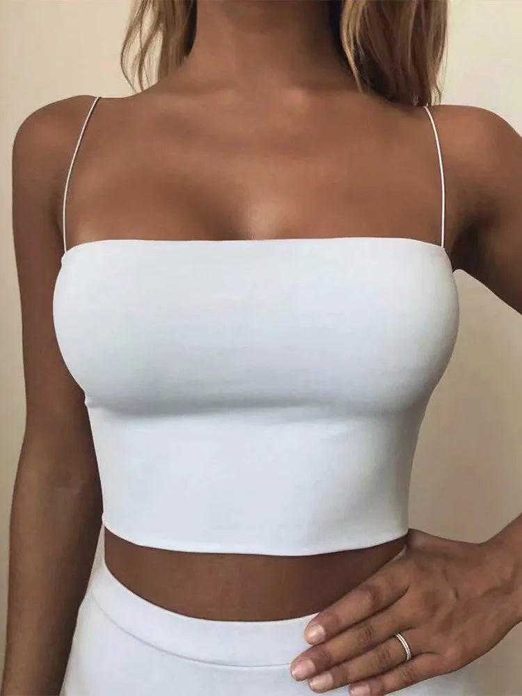 2024 Summer Women's Crop Top Sexy Elastic Cotton Camis Sleeveless Short Tank Top Bar