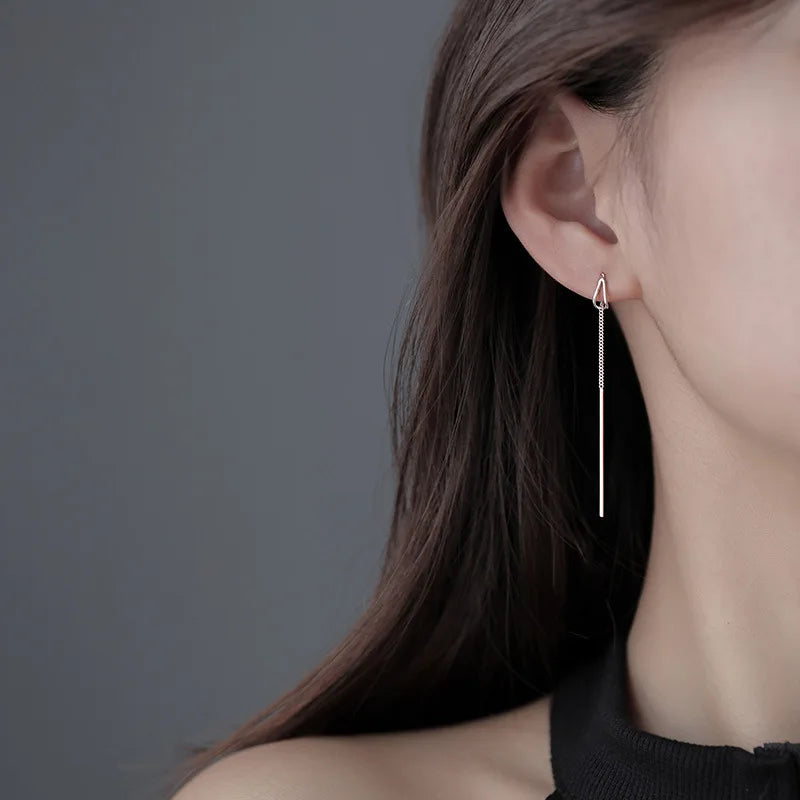 Silver Color Crystal Tassel Non-Piercing Cuff Ear Clip Earring For Women Shiny Rhinestone Chain Fake Cartilage Piercing Jewelry