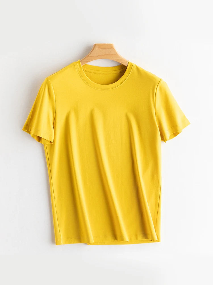 SuyaDream Women Solid T Shirts, Silk Cotton Blend, O Neck, Short Sleeved Solid Tee, 2025 Summer Candy Colors Basic Cozy Top Gree