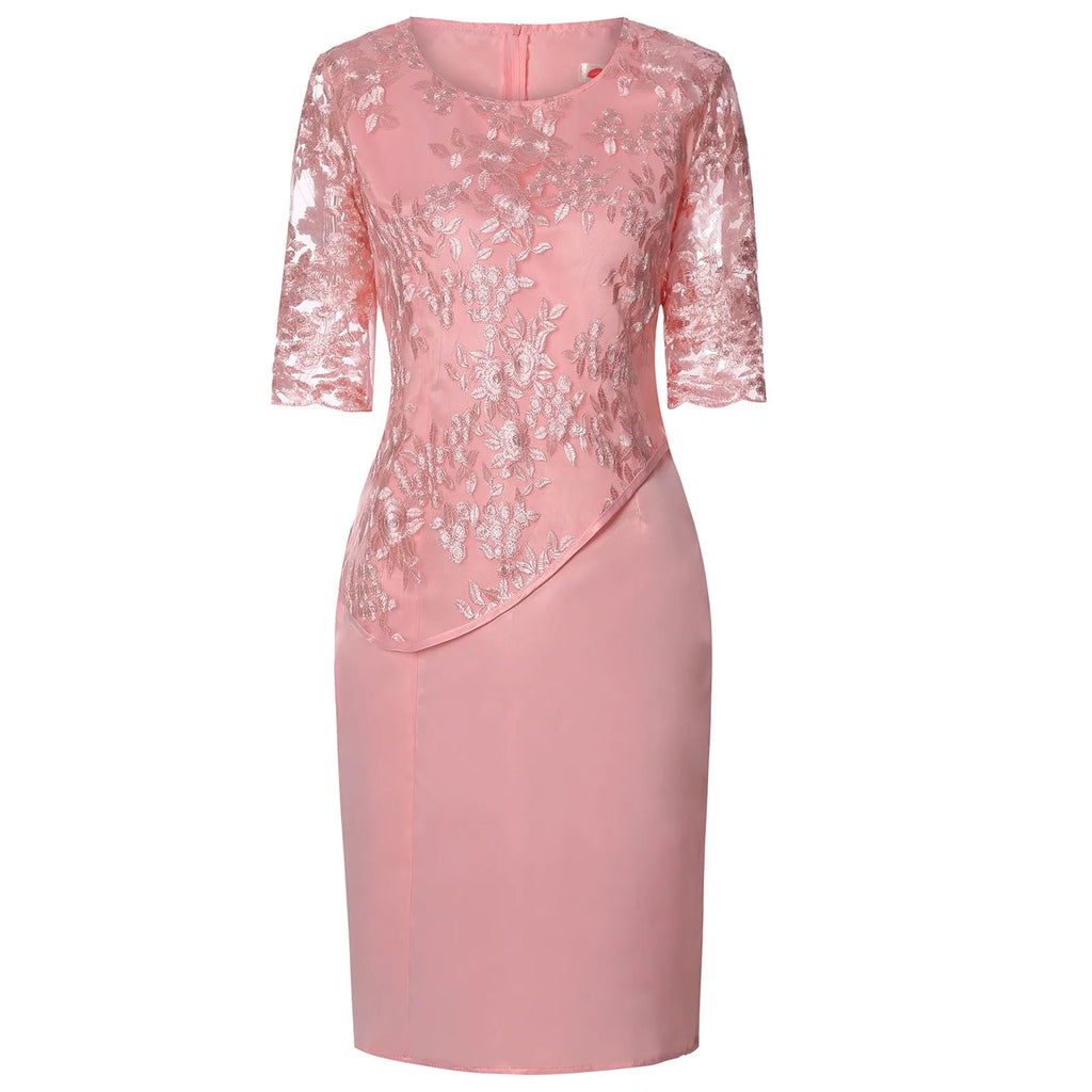 Plus Size Ladies Dress O Neck Short Sleeve Dress Evening Party Summer Dresses For Wedding Guest Lace Embroidery Elegant Dress