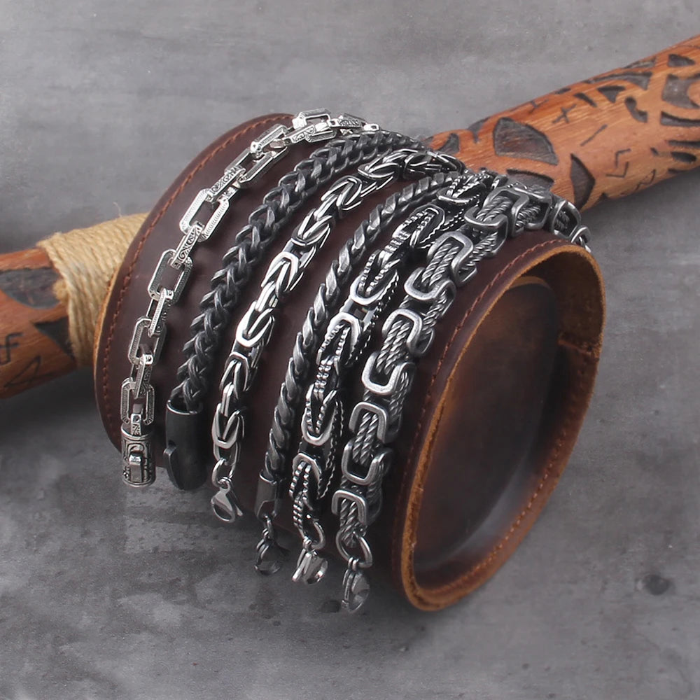 Vikings Jewelry Personalized Pattern Chain Bracelet Men's Thick Section Boy Hip-hop Street Hipster Fashion Jewelry with Wood Box