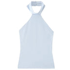 HXAO Halter Top Women Summer 2025 Tanks & Camis Green Blue Tight Tops Sexy Off Shoulder Sleeveless Backless Tops Elegant Vests