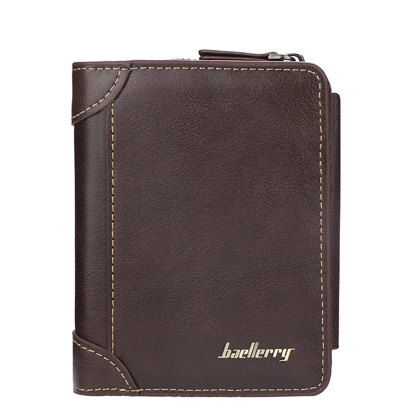 1Pcs/Baellerry Men's Short Pu Leather Wallet, Multiple Card Slots with Bill Holder and Zippered Coin Pocket, Stylish Everyday Small Wallet