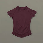 Histello Women Short Sleeve Sports T-Shirt Round Neck Breathable Stretchy Quick Dry Top Yoga Gym Running Fitness Activewear