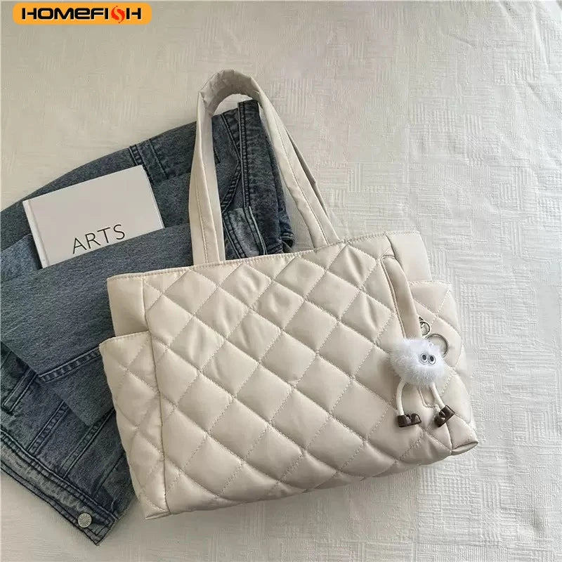 HOMEFISH Rectangular Large Capacity Single Shoulder Bag for Commuting To Work Tote Bag in Korean Style Casual Handle Bag