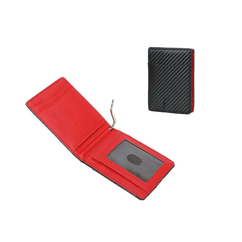 Slim Carbon Fiber PU Leather RFID Blocking Wallet Men, Bifold Money Clip, Minimalist Front Pocket Credit Card Holder