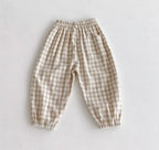 Spring Summer Boys Striped Loose Pants Baby Girl Vintage Casual Linen Cotton Harlan Pants Kids Lace-up Pant Children Clothing