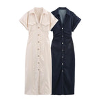 New Long Dresses 2025 Woman Fashion Summer V-neck Single Breasted Slim Fit Denim Skirts Women's Clothing Tops