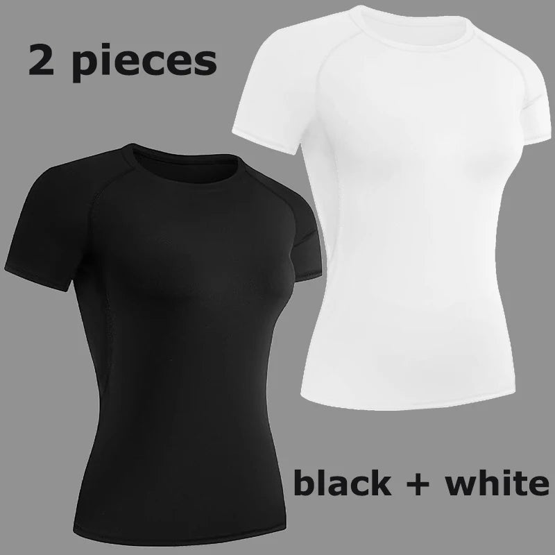 Women's Compression Shirt Short Sleeve Athletic Yoga Running T-Shirt Summer Gym Workout Quick Dry Stretchy Tees Tops Baselayer