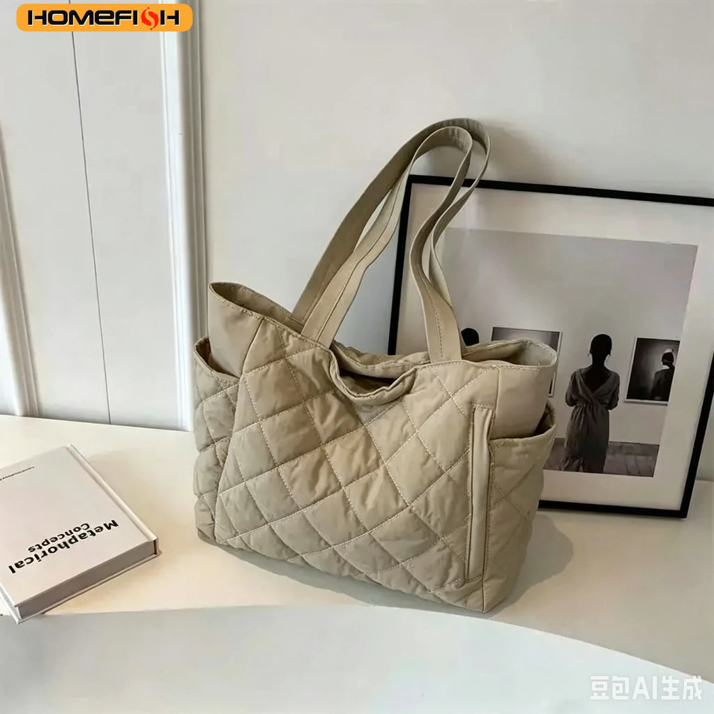 HOMEFISH Rectangular Large Capacity Single Shoulder Bag for Commuting To Work Tote Bag in Korean Style Casual Handle Bag
