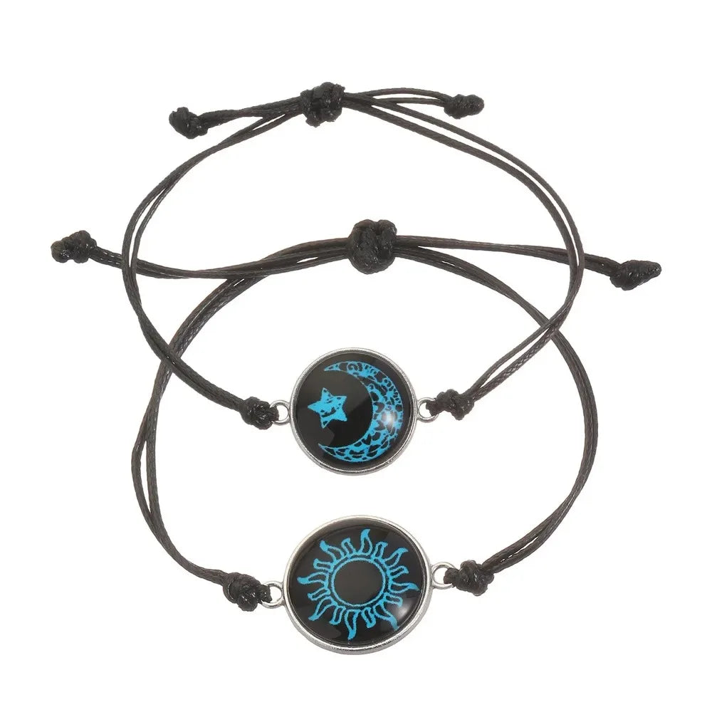 New Moon and Sun Love Time Gem Glow Couple Bracelet - Hand-woven Rope for Couples