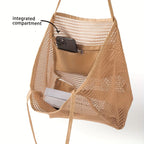 Women's Large Capacity Beach Tote Bag - Durable Polyester Woven Shoulder Bag with Open Top for Travel, Shopping