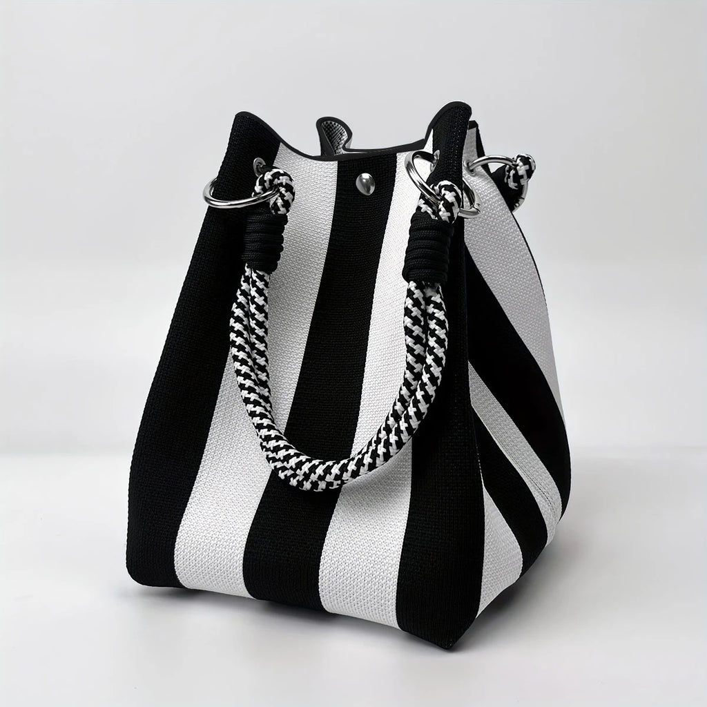 This Multi-Color Knitted Retro Bucket Handbag Is Simple and Color-Blocked, Versatile and Easy to Carry With You