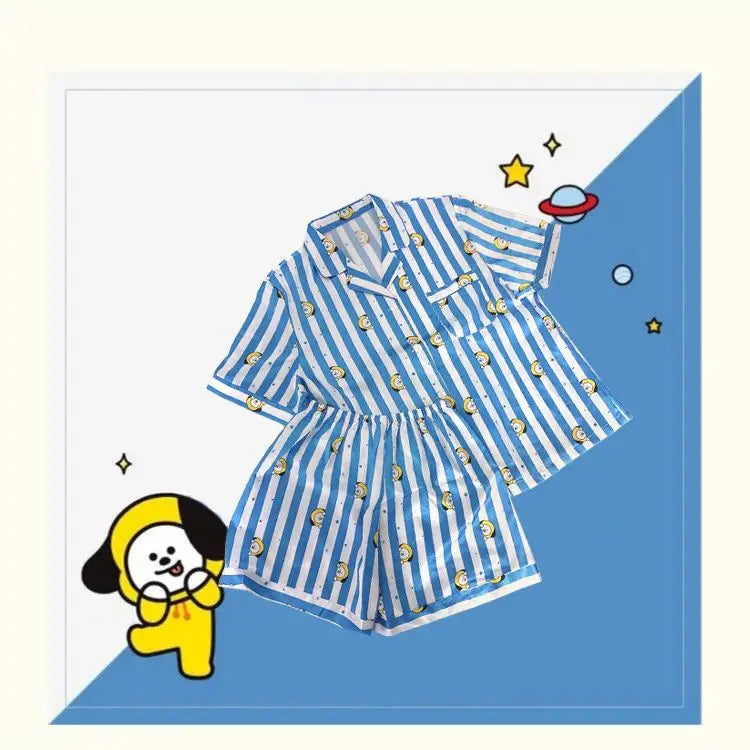 BT21 Sleepwear, Home Wear, Casual Wear, Short Sleeved T-Shirt, Shorts Two-Piece Set for Men and Women in Summer