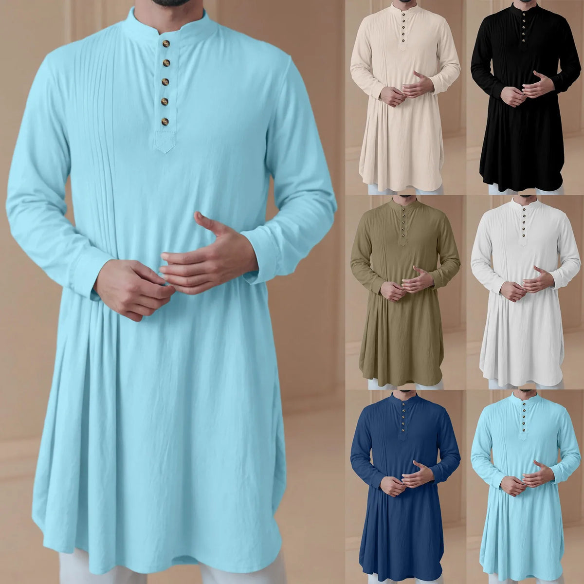 Men'S New Muslim Middle Arabic Men'S Button Down Cotton And Linen Shirts Muslim Robes Stylis Male Clothes Stylis Male Clothes