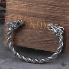 Stainless Steel Nordic Viking Norse Dragon Bracelet Men Wristband Cuff Bracelets with Viking Wooden Box