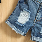Infant Baby Toddler Boys Summer Outfit Set Round Neck Sleeveless Letter Print Tank Tops with Ripped Denim Shorts 3M-3T