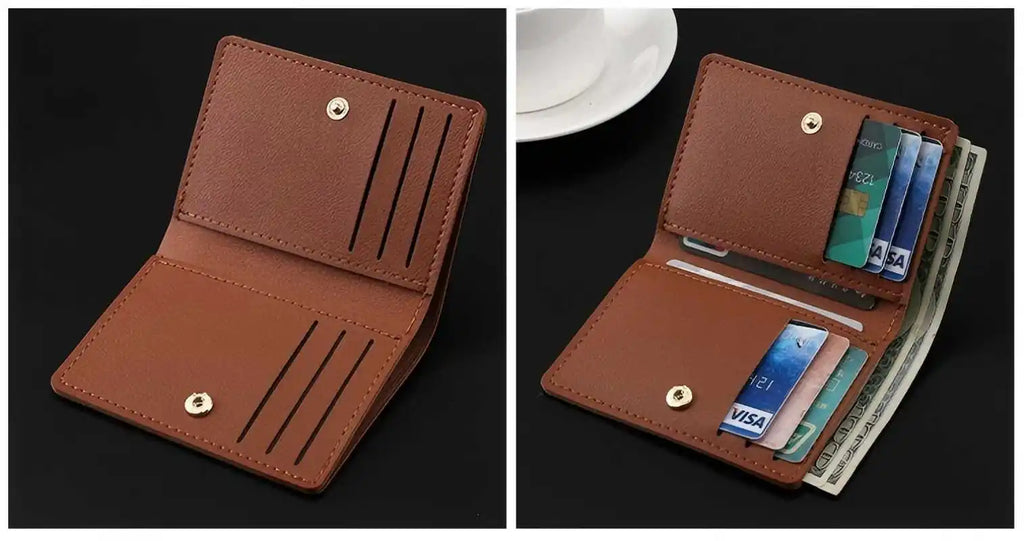 Homefish Solid Color PU Leather Women Short Wallet, Ultra Thin Button Purse, Simple Credit Card Holder Coin Pocket for Ladies