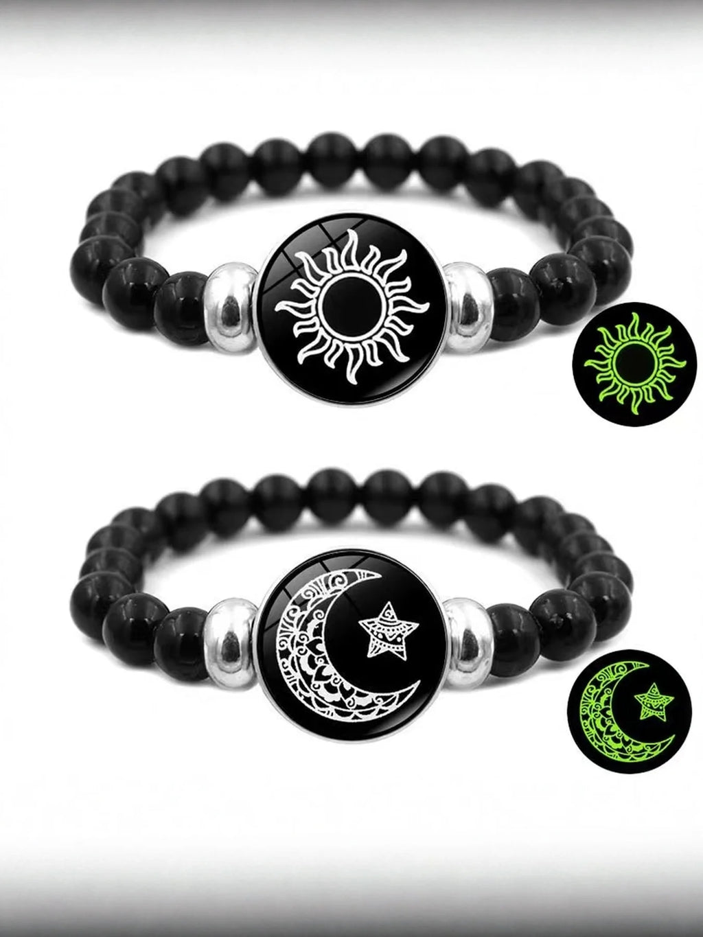 2pcs/set Sun and Moon Lovers Leather Bracelet Punk Multi-Layered Beaded Braided Adjustable Bracelet Set For Couple Jewelry