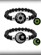 2pcs/set Sun and Moon Lovers Leather Bracelet Punk Multi-Layered Beaded Braided Adjustable Bracelet Set For Couple Jewelry